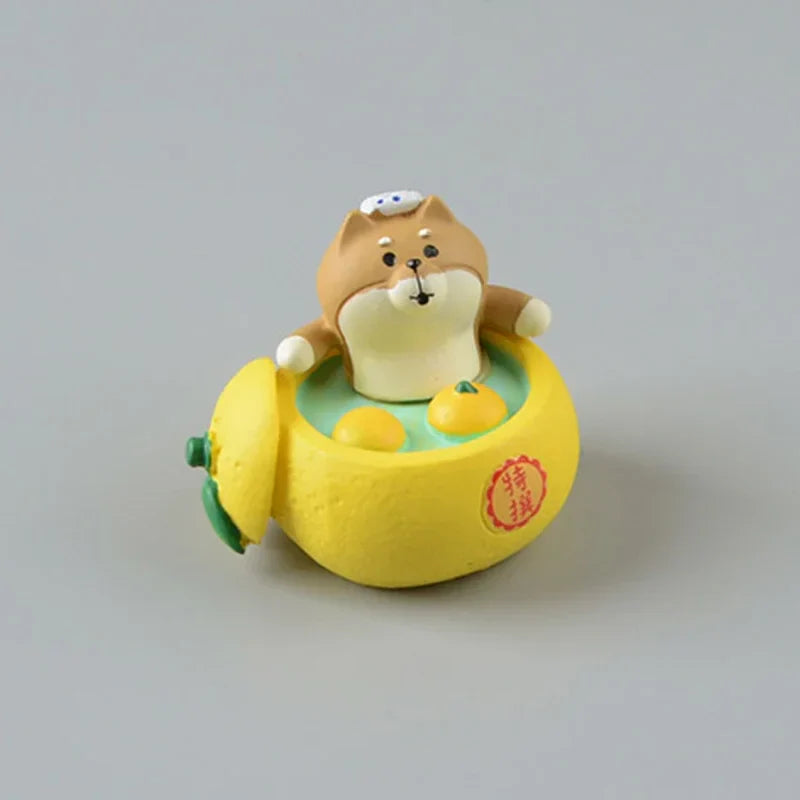 ZAKKA Cute Drinking Cat Figuines Shiba Inu Soak In The Bath Resin Model Pomelo Tree Fairy Garden Home Desktop Decoration gifts