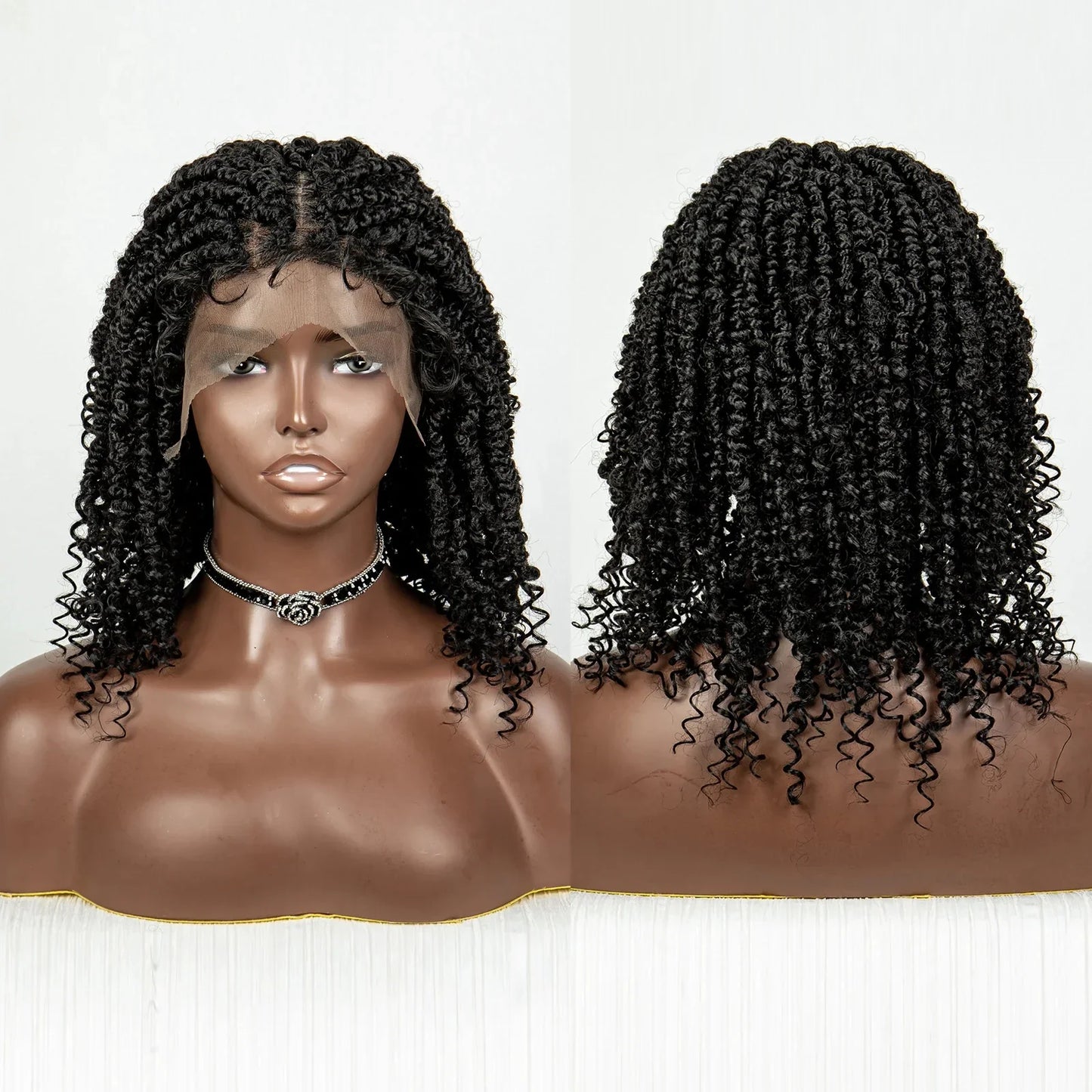 Short Curly Crochet Braided Wig with Baby Hair | Knotless Lace Front Wig for Black Women | Synthetic Braids