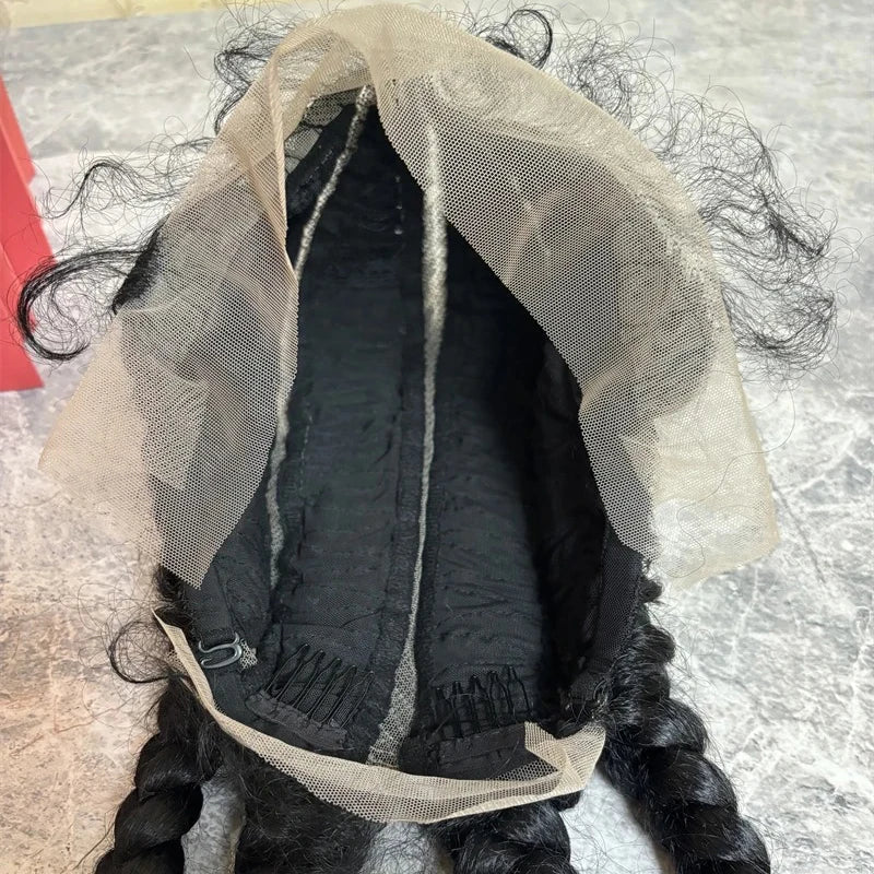 Long Black Dutch Braids Wig | Lace Front | Human Hair Blend | Cornrow Accents | Daily Wig