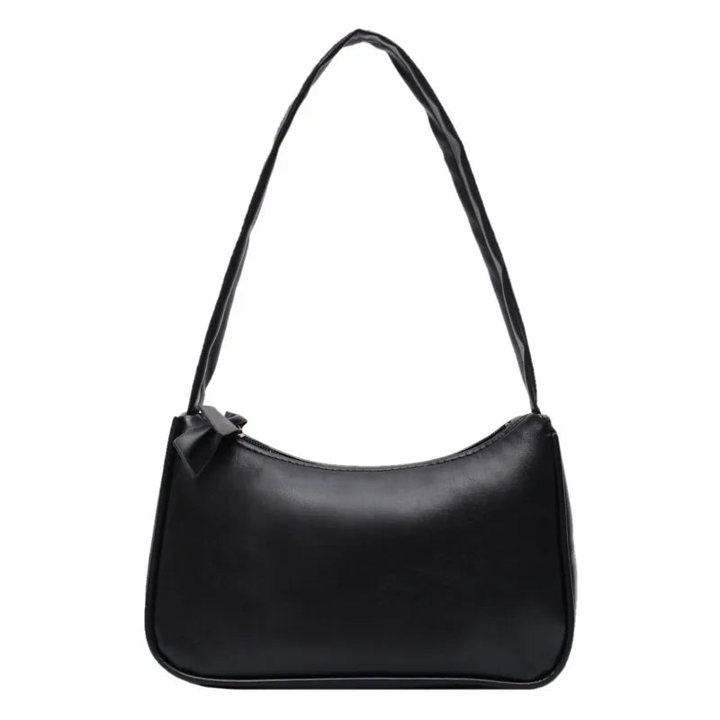 Retro Forearm Bag for Women | PU Leather Bow Handbag & Baguette Shoulder Bag (Western Style Underarm Bag, Casual Tote)