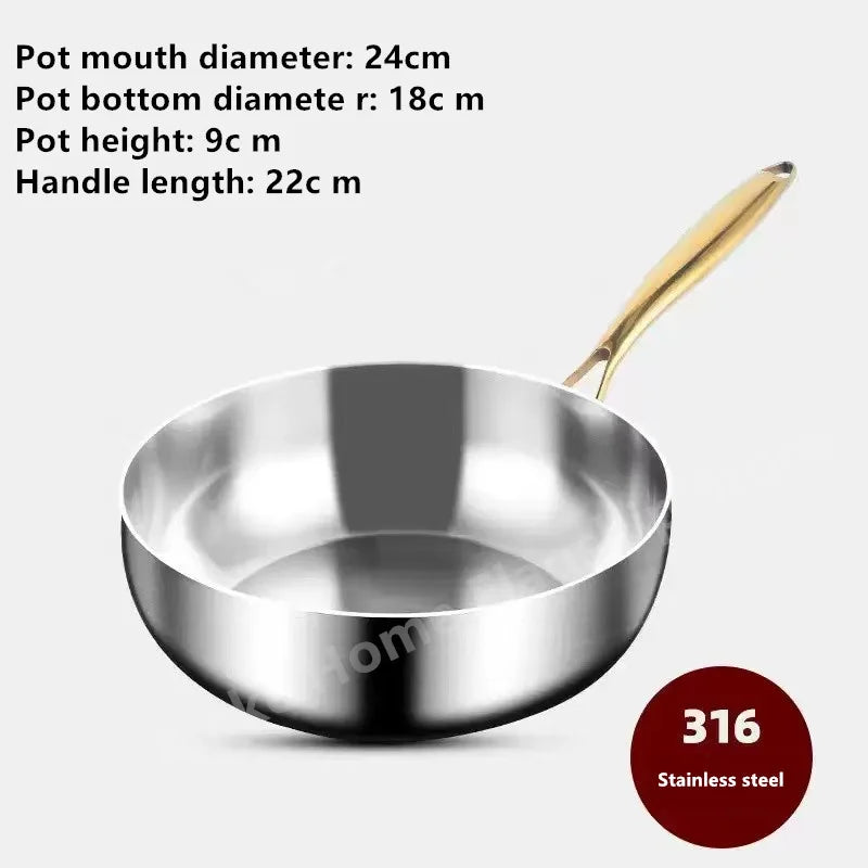 316 Stainless Steel Frying Pan Deepened Uncoated Wok NonStick Skillets Gas Stove Induction Cooker Universal Kitchen Cookware Pan