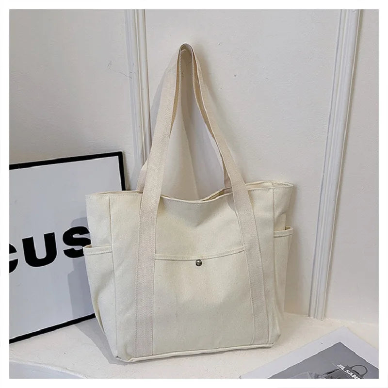 Preppy Style Shoulder Bag Unisex | Large Capacity Handbag & Casual Versatile Solid Canvas Bag (Student Commuting Zipper Square Bag)