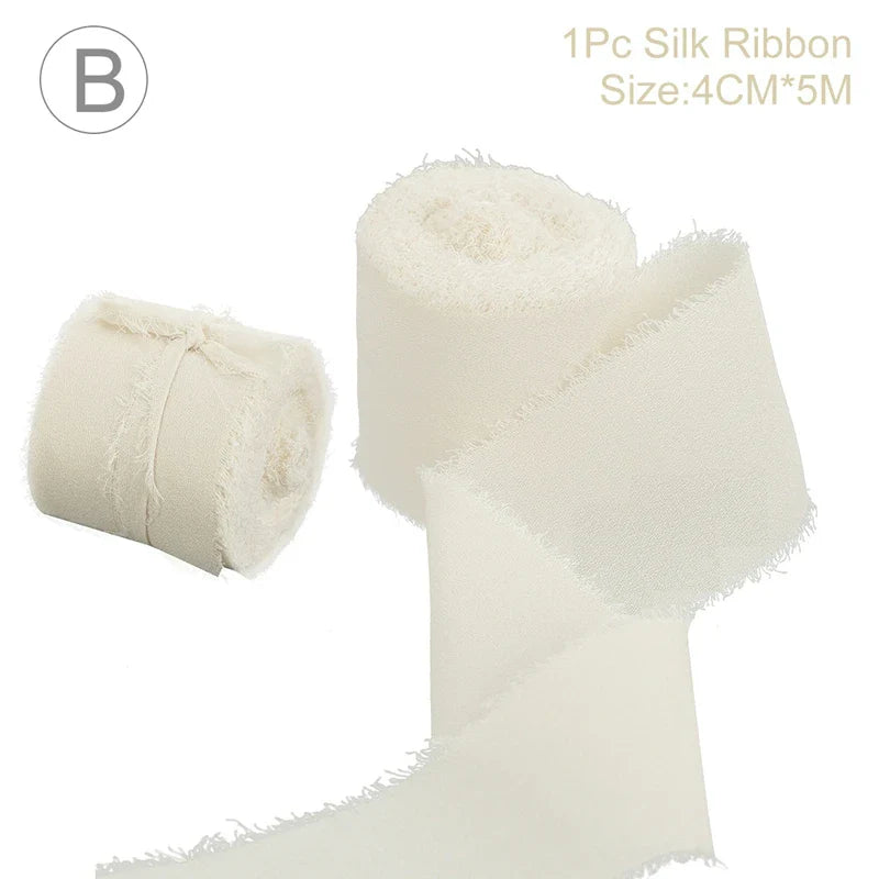 5M Handmade Frayed Edged Satin Chiffon Silk Ribbon For Wedding Invitation Wrapping Bouquets Birthday Party Decorations Gifts