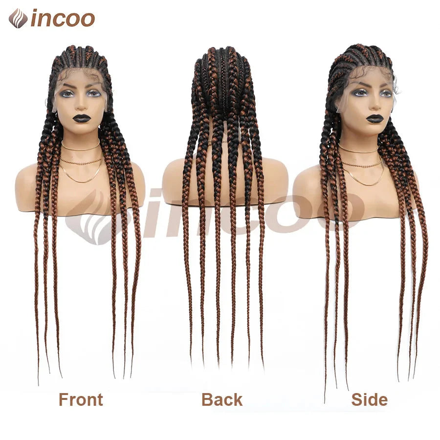 Synthetic Full Lace Cornrow Braided Wigs 36'' Lace Front Wig Jumbo Braids Wig For Black Afro Women Goddess Twists Box Braids Wig