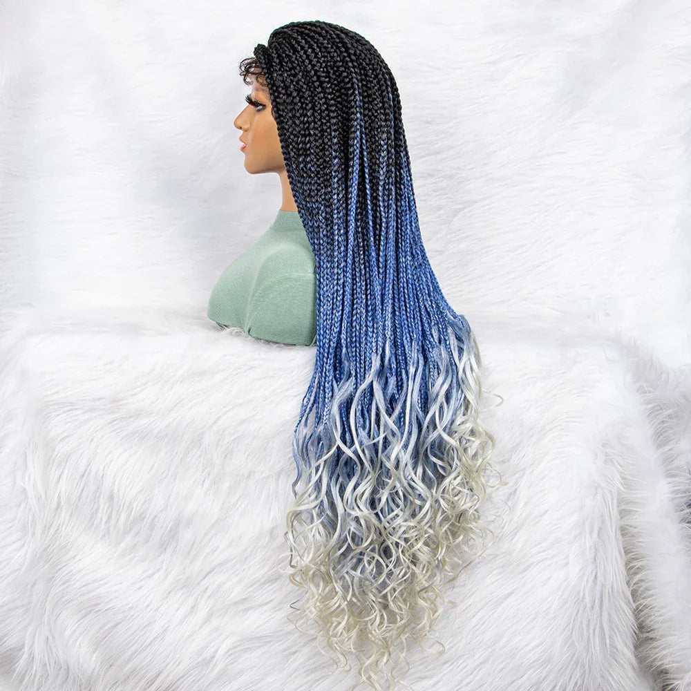 Gradient Water Wave Knotless Box Braids Wig | 9x6 Lace Front | Baby Hair