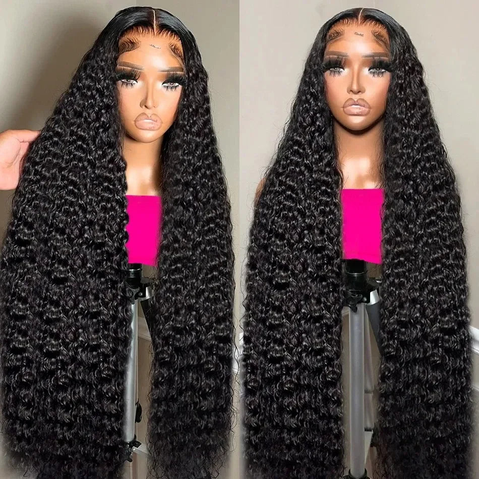 Deep Curly 13x6 HD Lace Frontal Wig | Water Wave Human Hair Wig 13x4 HD Lace Frontal Wigs for Women (Brazilian Remy Black Color)
