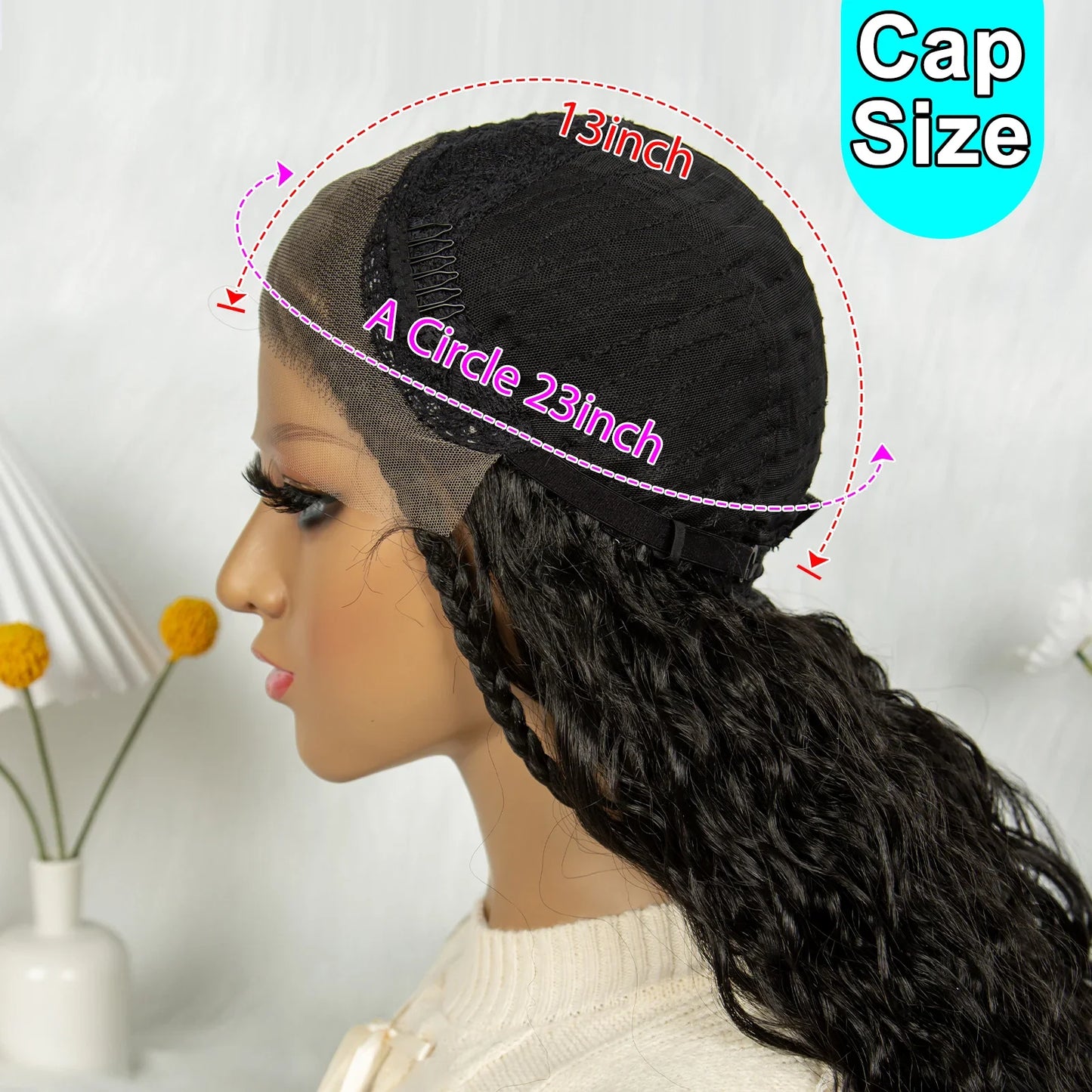 Burgundy Cornrow Stitch Curly Braids Wig | 13x4 Lace Front | Baby Hair | KIMA