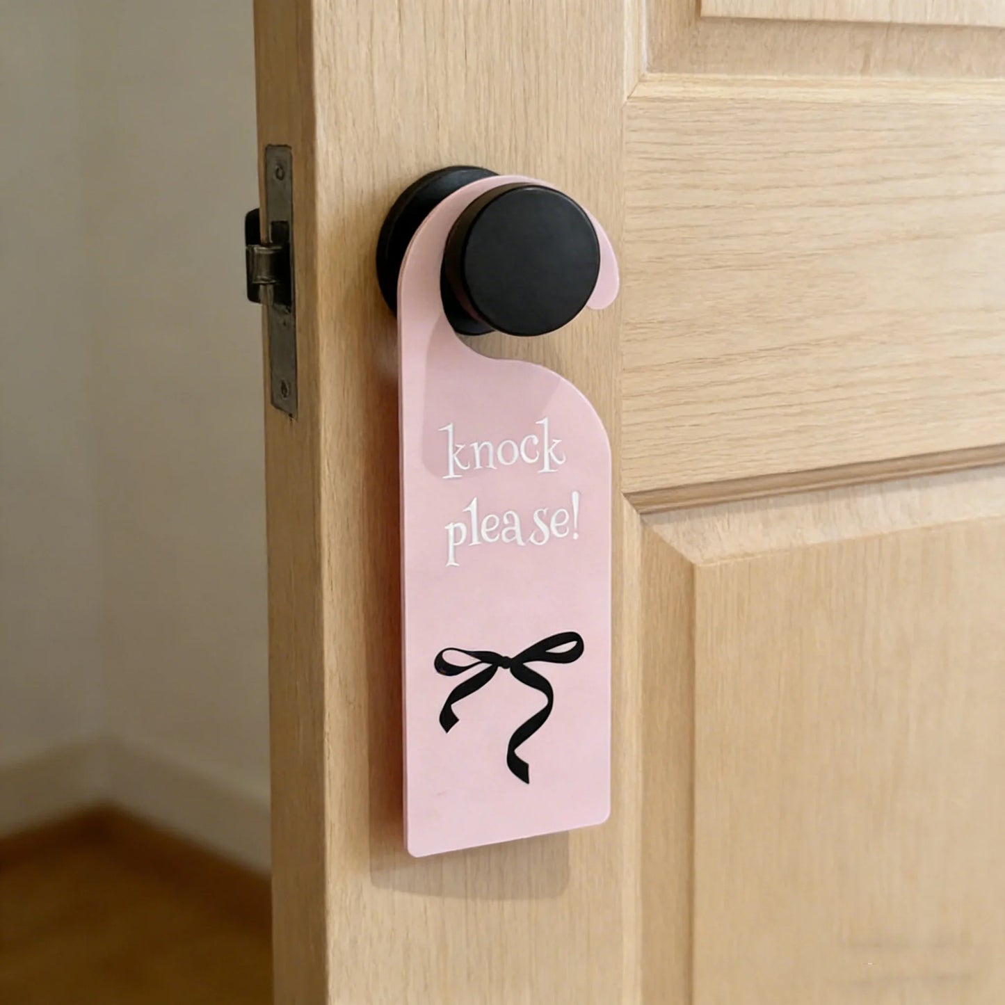 1pc Pink Bow Acrylic Hanging Sign with "Please Knock" Design,Durable Indoor/Outdoor Door Decor for Girls' Room, University Dorms