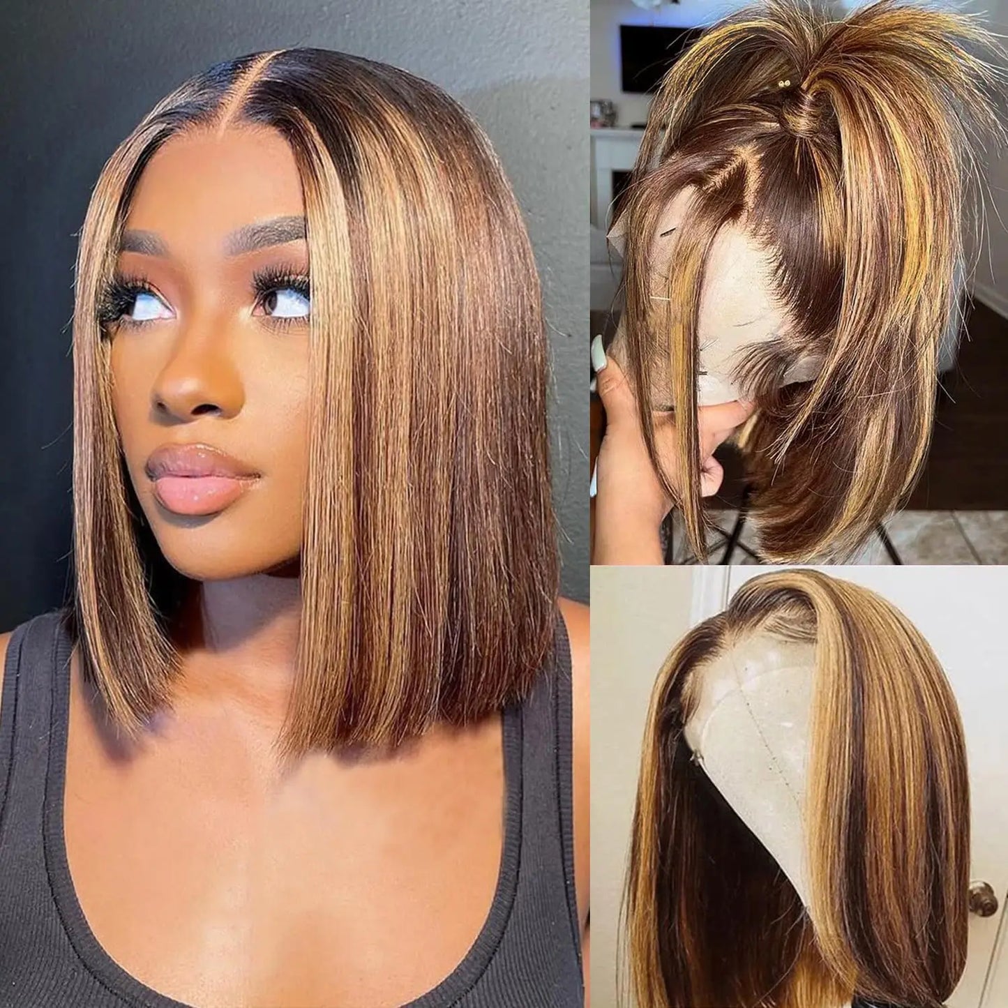Ombre Honey Blonde & Red Wine Bob Wig | 13x4 HD Transparent Lace Front Human Hair