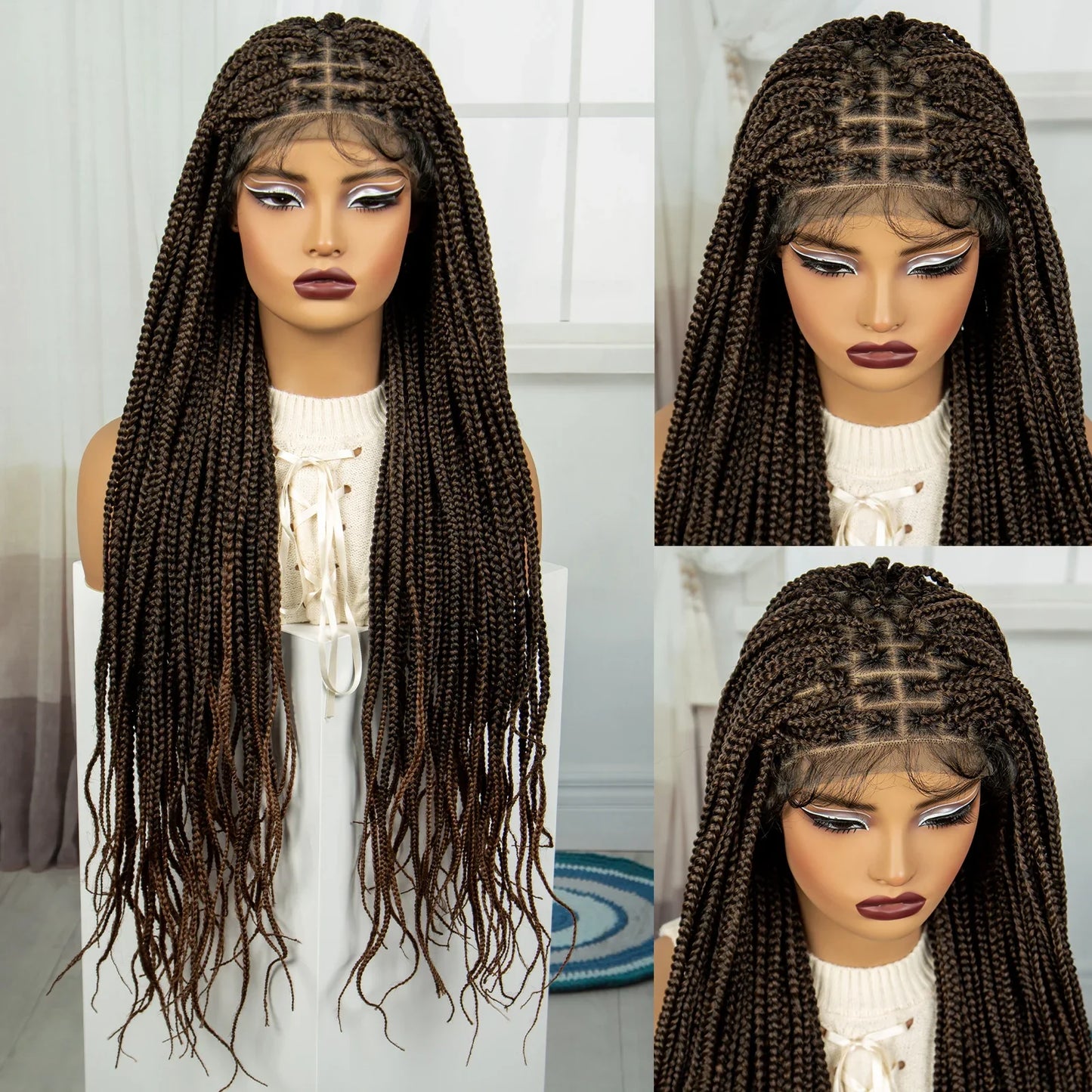 36" Purple & Blonde Knotless Box Braids Wig | Lace Front | Baby Hair