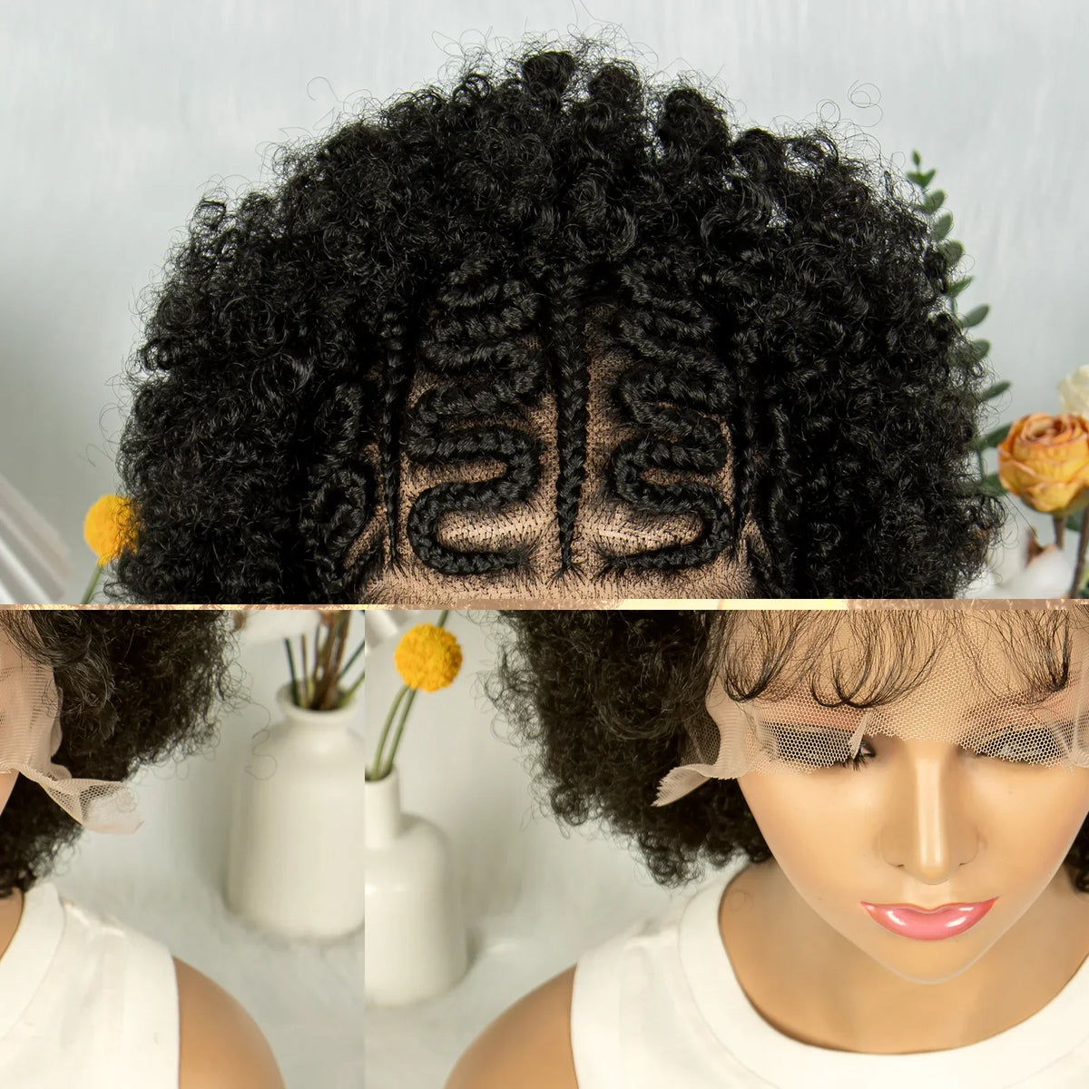 Bouncy Afro Cornrow Full Lace Braided Wig | Synthetic Braids | Black Women