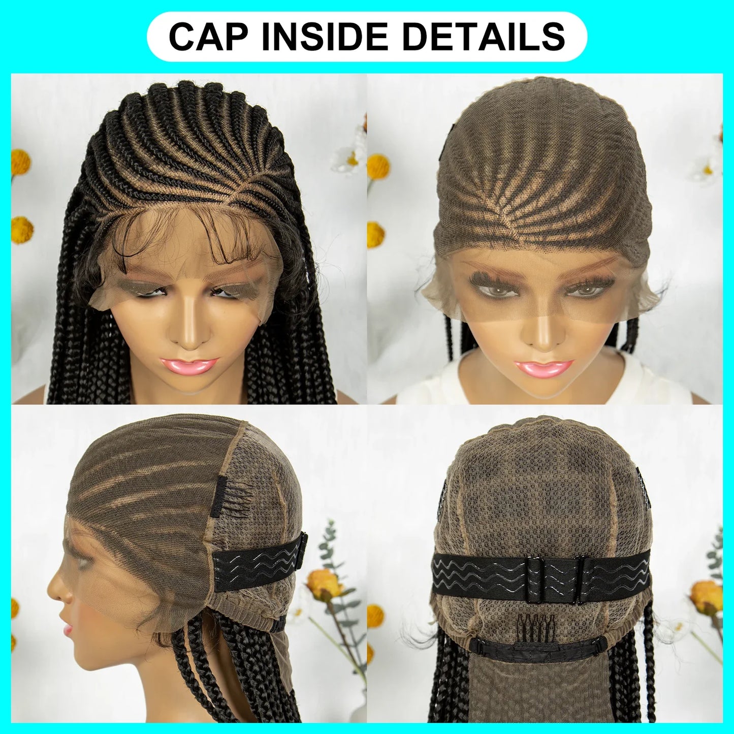 Fulani Stitch Cornrow Box Braids Wig | Transparent Full Lace | Baby Hair | Black Women