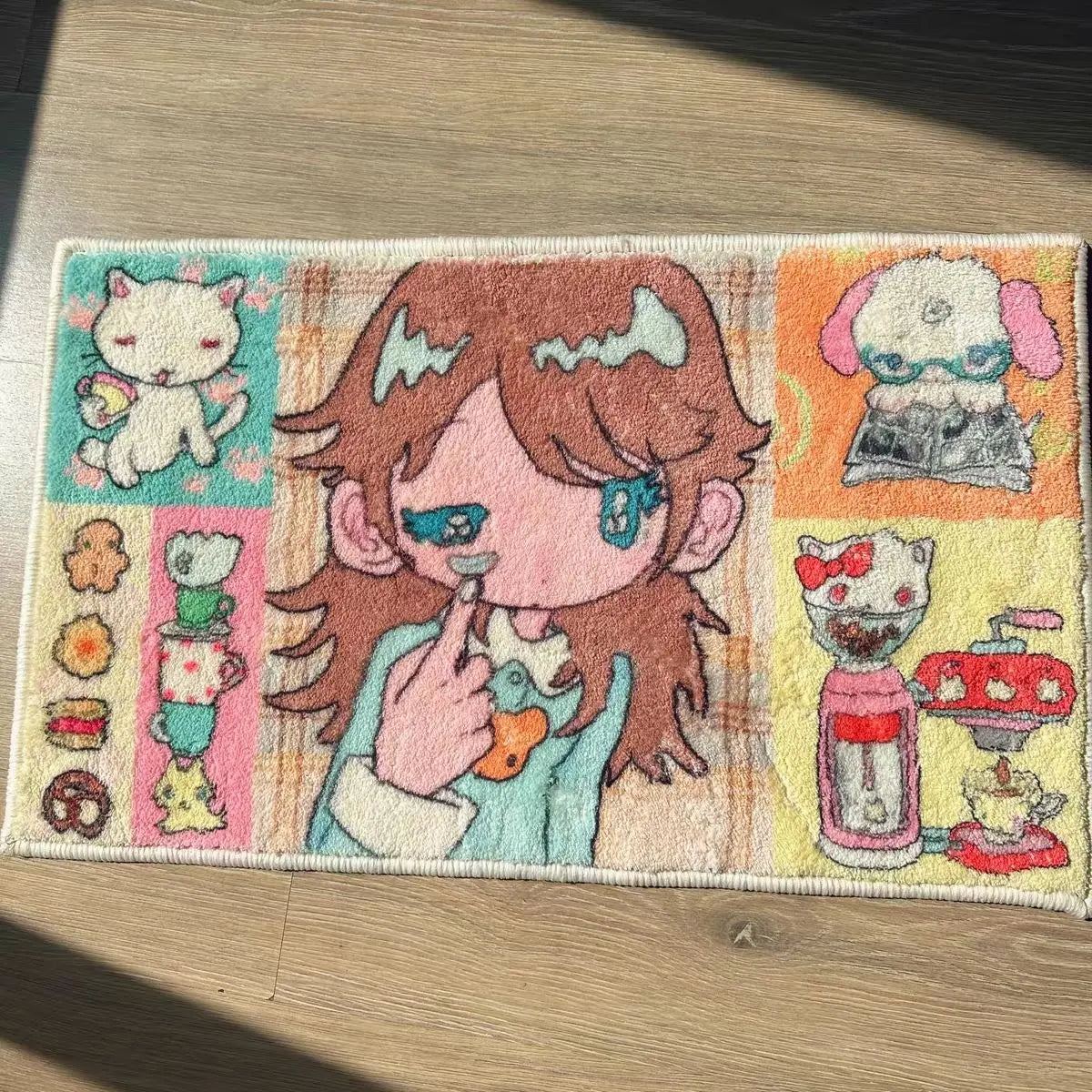 VIKAMA Cat Girl Carpet Soft Cute Children's Room Floor Mat Living Room Bedroom Bed Blanket Door Mat Home Decoration