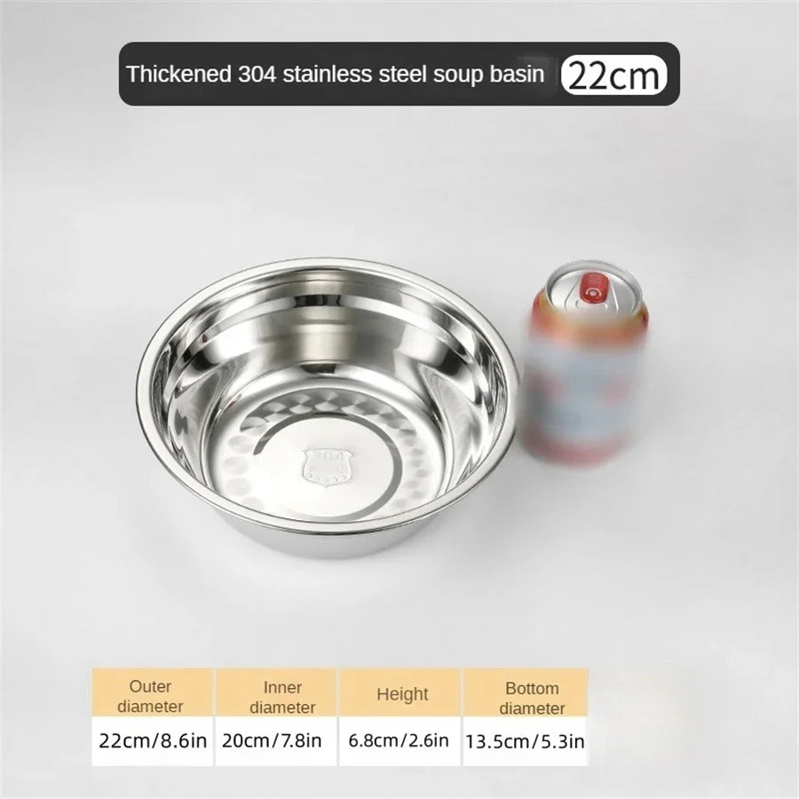 SUS304 stainless steel household deep noodle soup bowl, circular mixing bowl, salad bowl, steel bowl, rice mixing bowl