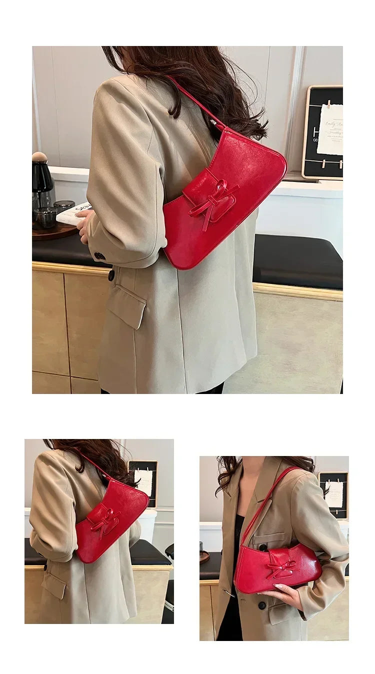High-Grade Sense Retro Women's Underarm Bag | Spring New PU Leather Lady Commuter Shoulder Bag (Solid Small Handbags for Women)