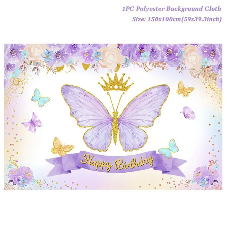 Purple Butterfly Disposable Tableware Napkin Butterfly Birthday Party Decor Girl Baby Shower Baptism Gender Reveal Supplies