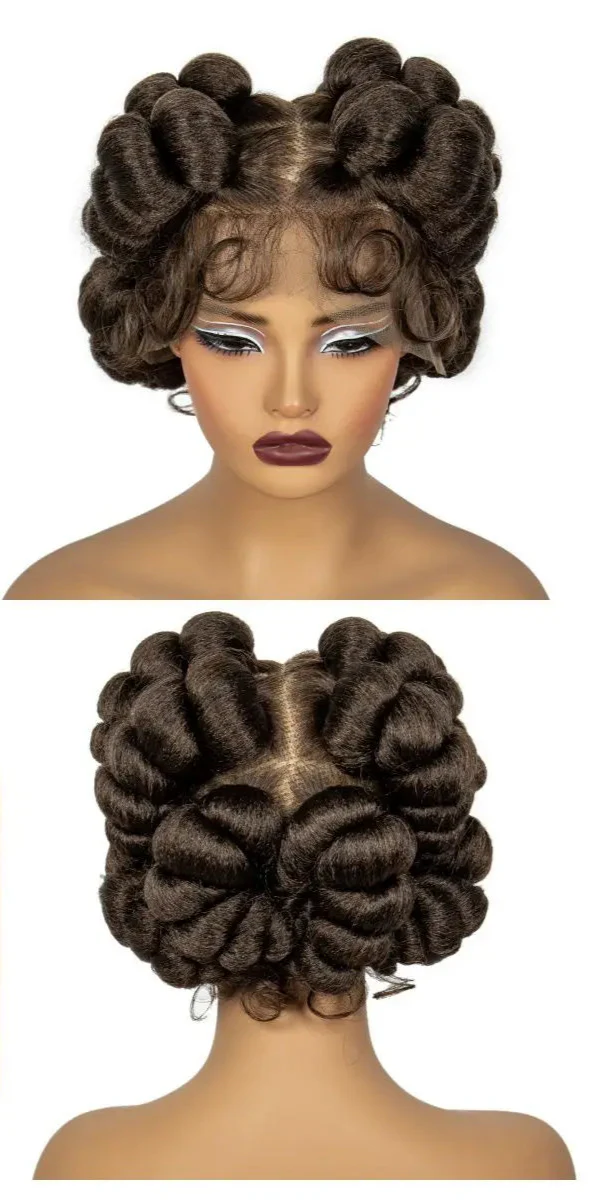 Burgundy Bantu Knotless Braids Wig | Short Handmade Full Lace | Baby Hair