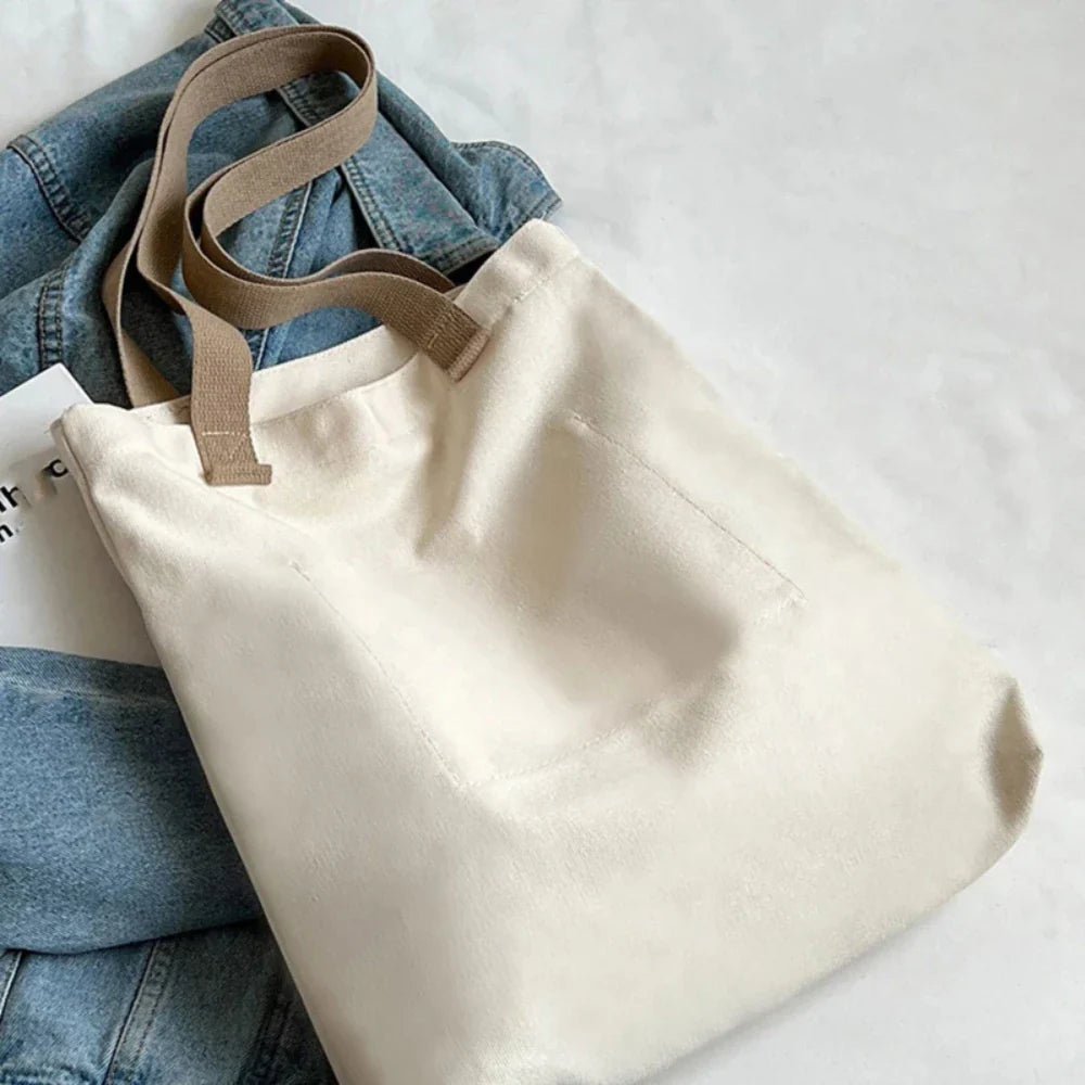 1Pc Women's Tote Bag Canvas Sewing Thread | Large Capacity Advanced Sense Handbag & Convenient Practical Female Commuter Bag