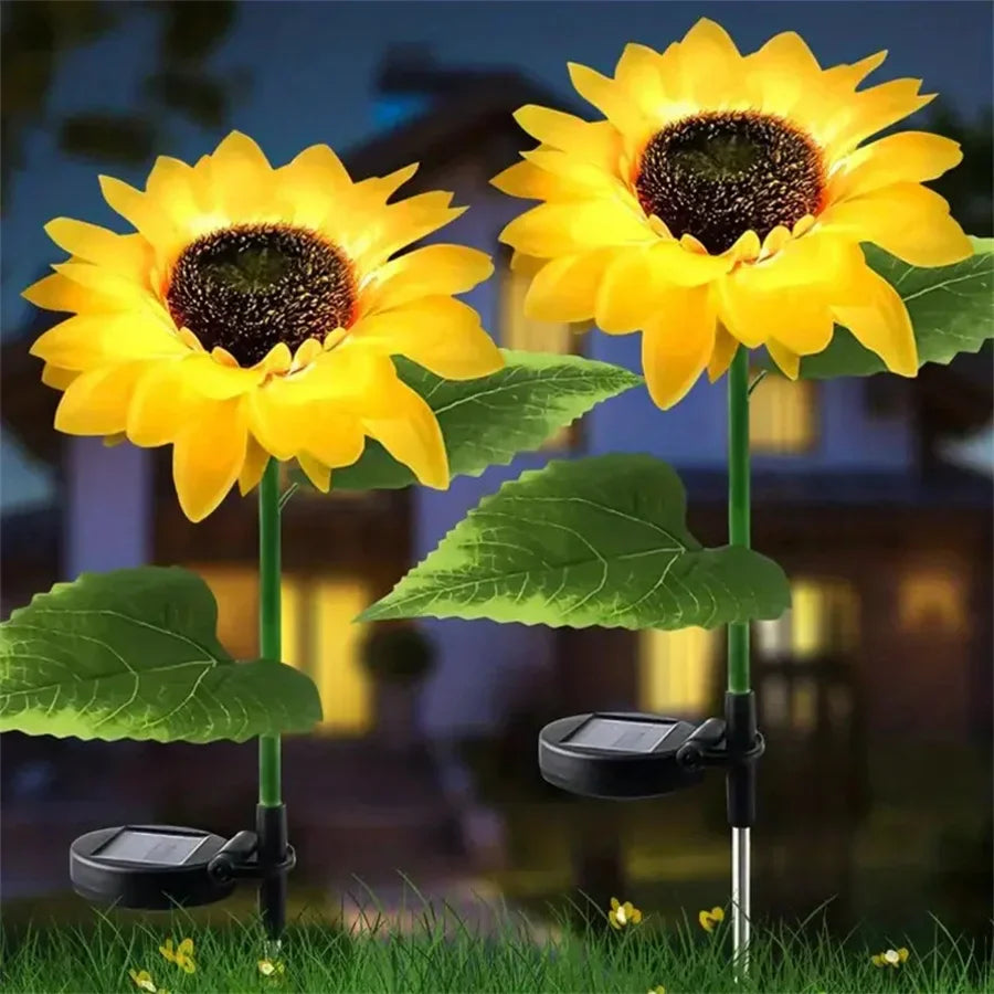 1PC 1/3 Heads Sunflower Solar LED Lights,Warm White Atmosphere Outdoor Decoration Lighting For Garden,Patio,Lawn,Yard