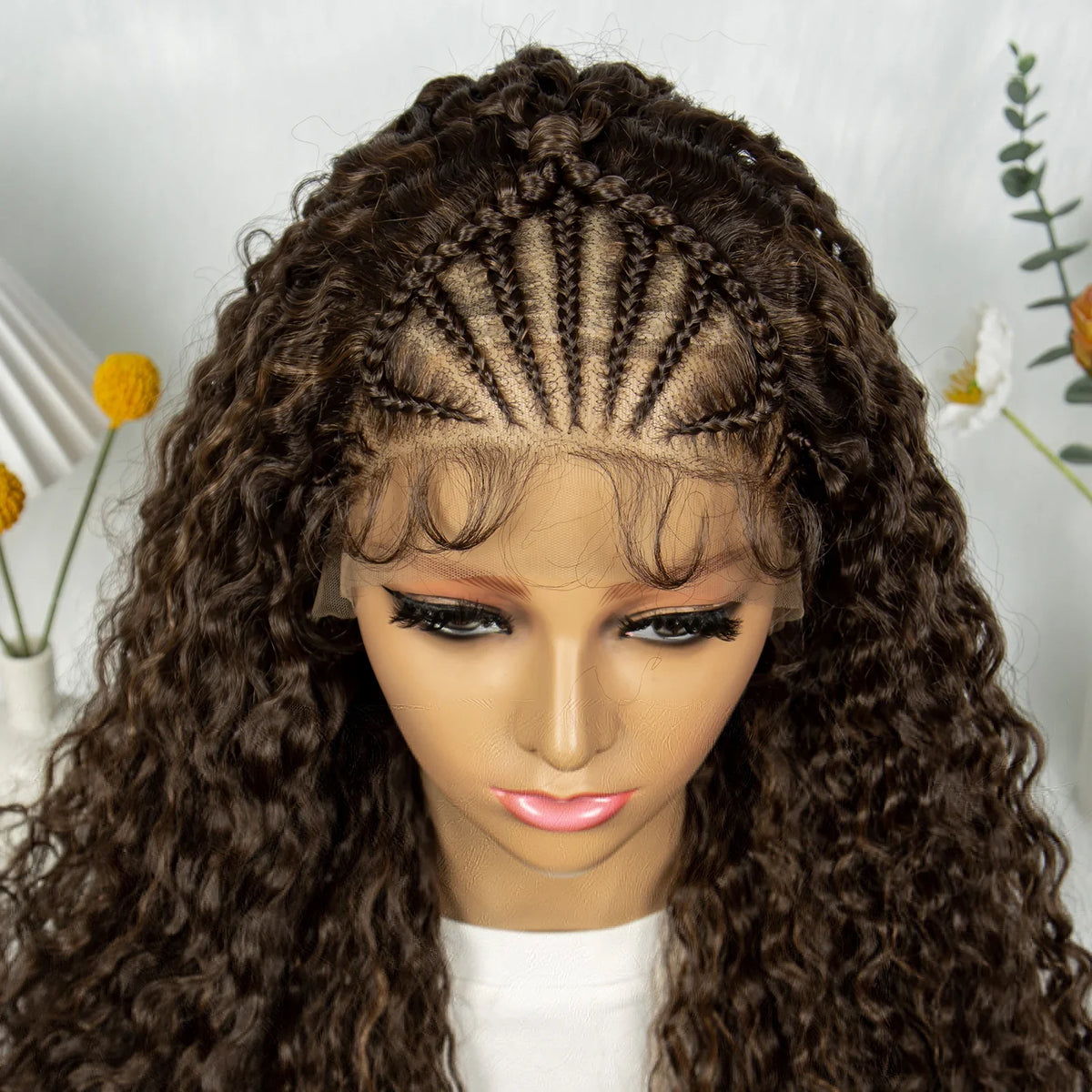 Burgundy Wavy Braided Lace Front Wig | Synthetic Braids | Black Women