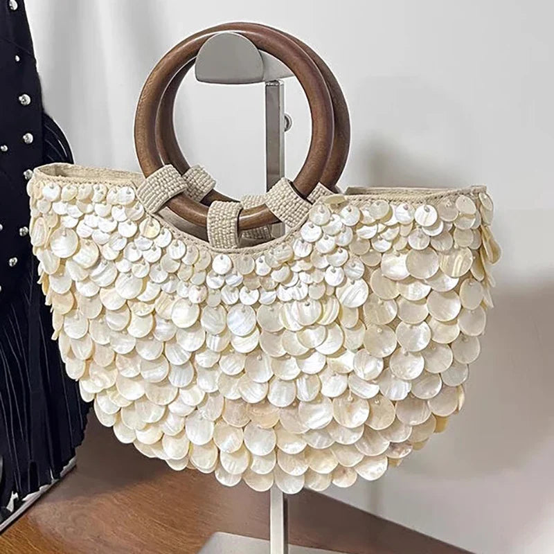 Pure Handmade Natural Shell Bag | New Niche Design Summer Vacation Beach Bag & French Heavy Industry Fashion Ladies Handbag