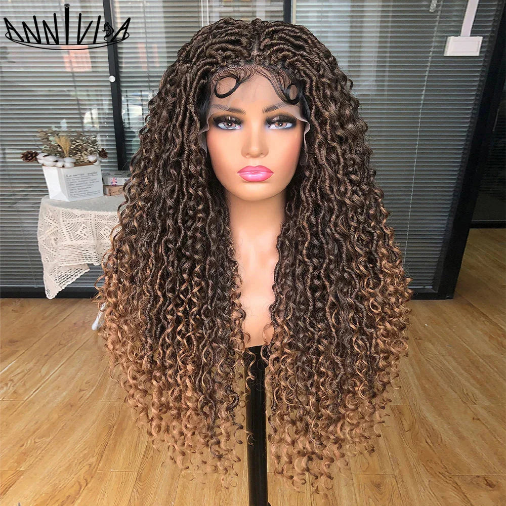 Luxurious Goddess Faux Locs Wig | Full Lace Braid with Baby Hair | Bohemian Twist Crochet Curls | Kanekalon Synthetic Wig for Black Women