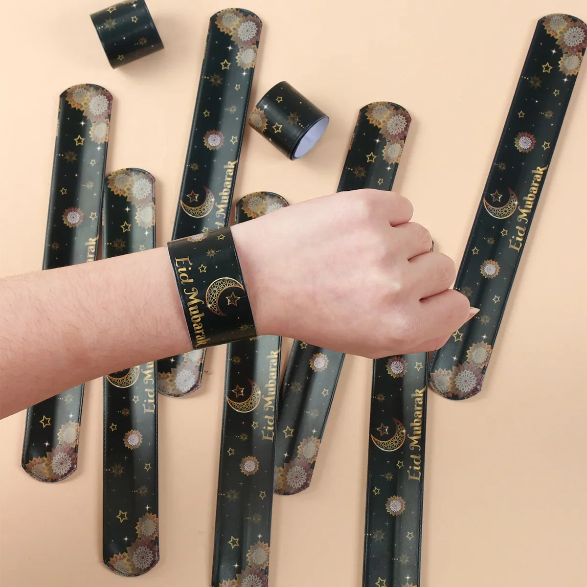 EID Mubarak Wrist Strap Clap Ring Slap Bracelets Ramadan Decoration For Home 2025 Kareem Islamic Muslim Party Eid Al Adha Gifts