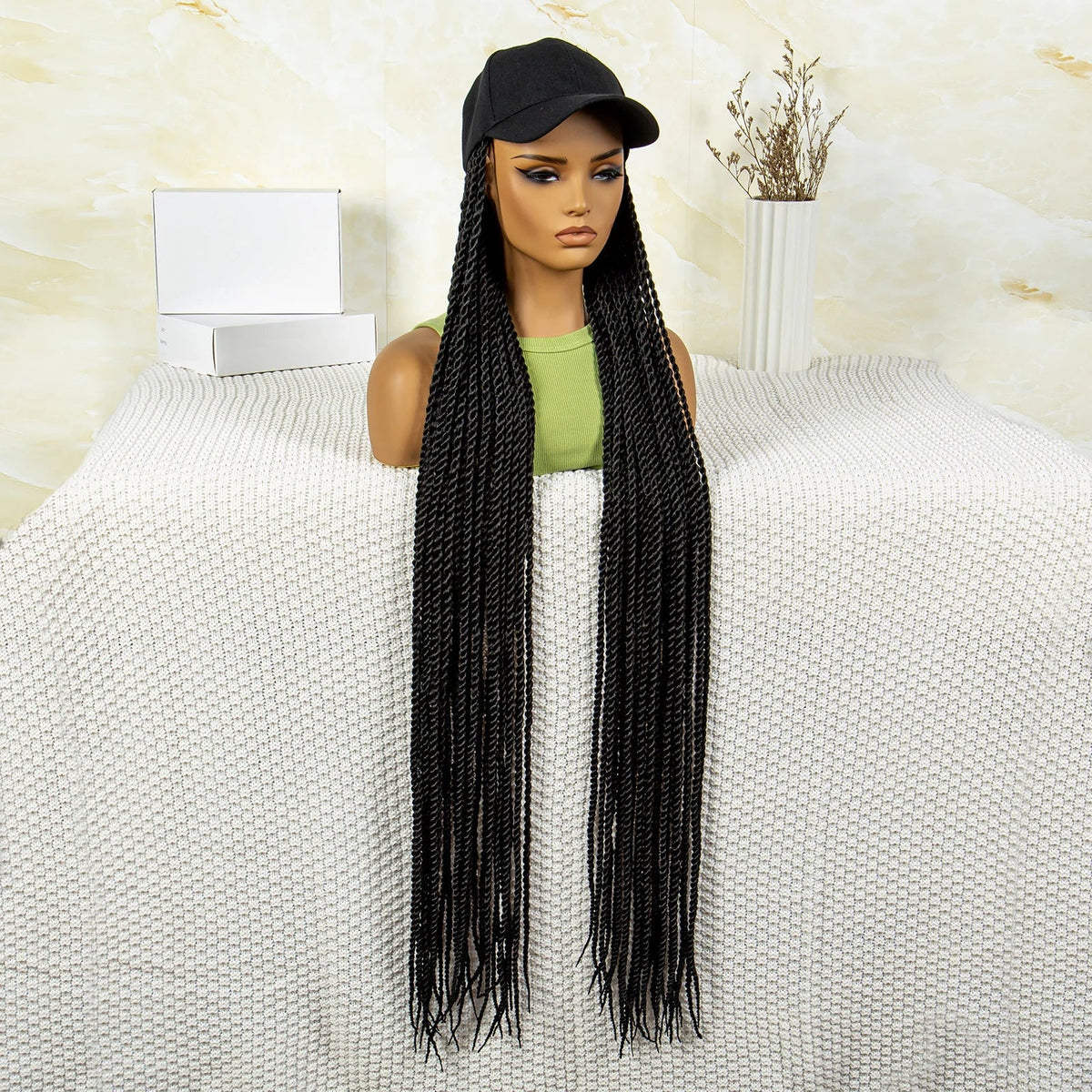 Synthetic Long Twists Braids Extension With Adjustable Cap Fashionable Machine Made Crochet Braided Extension Cap Wig For Women
