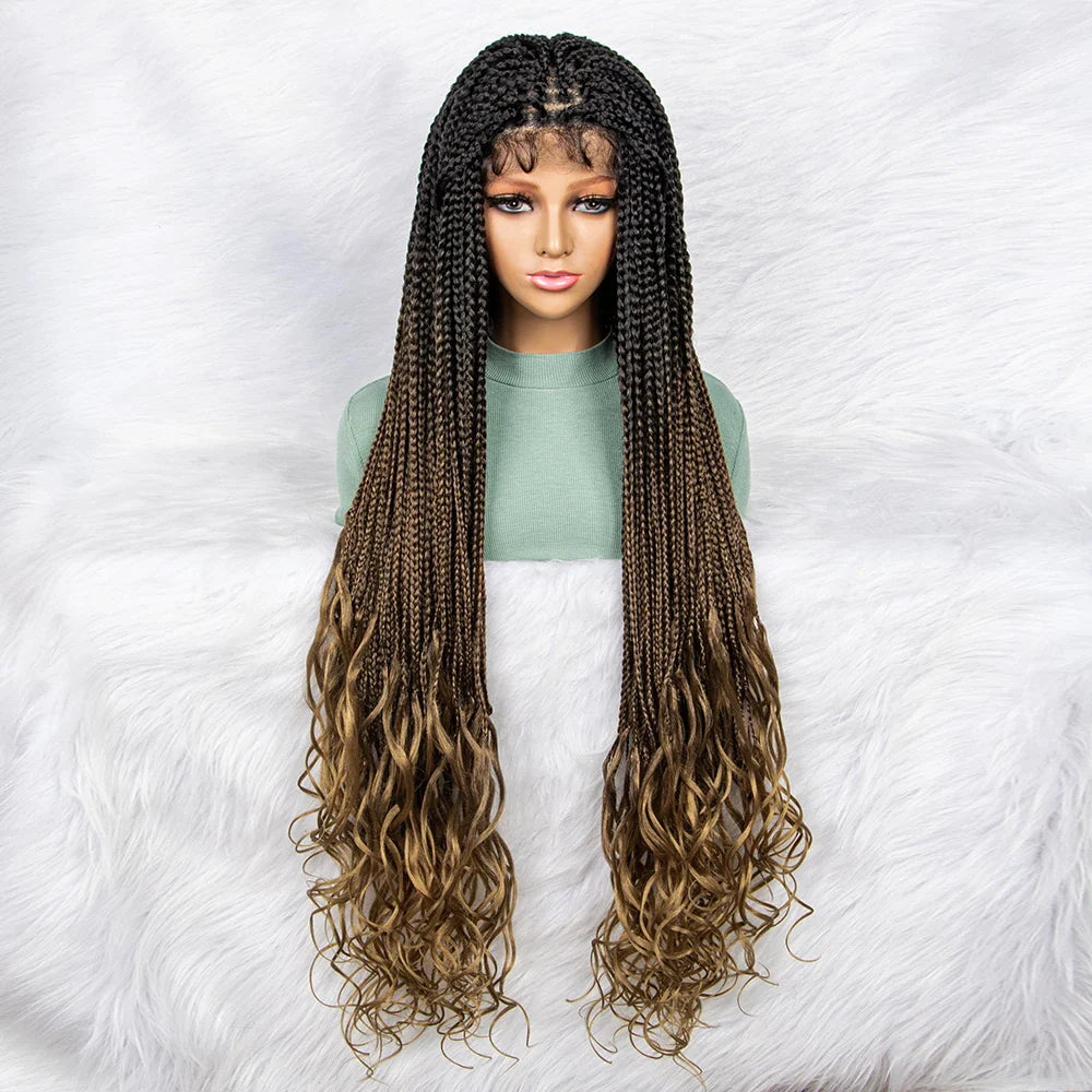 Gradient Water Wave Knotless Box Braids Wig | 9x6 Lace Front | Baby Hair