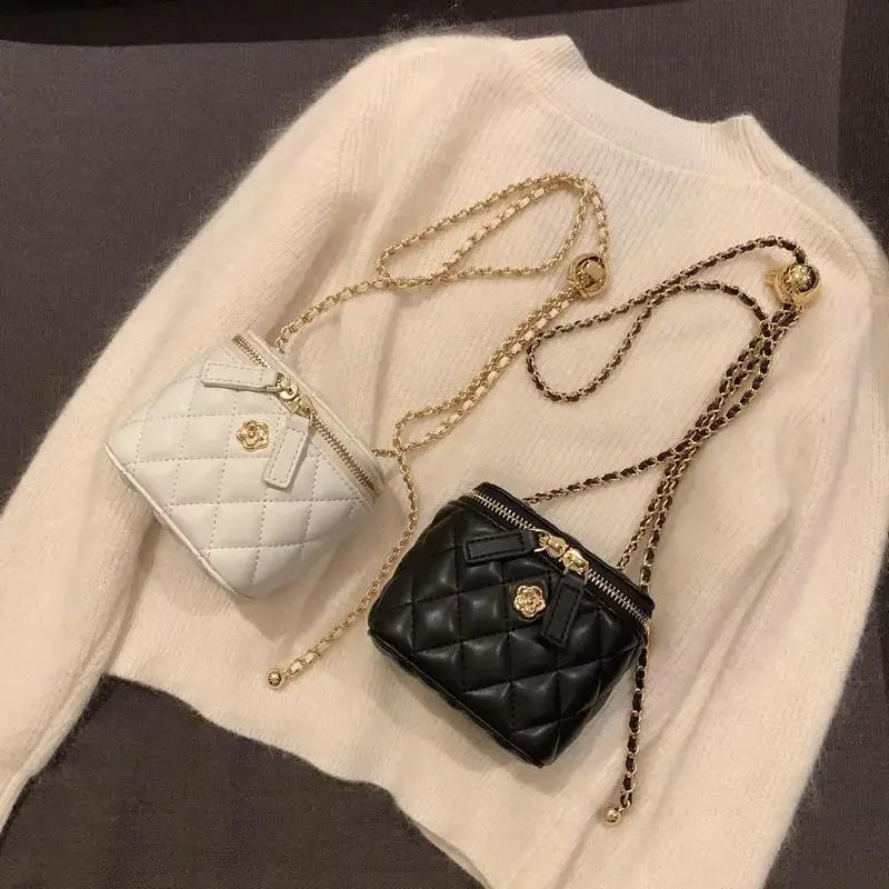 New Mini Shoulder Bag | Camellia Lingge Chain Box Small Bag for Women (Shoulder Bag & Crossbody Bag)