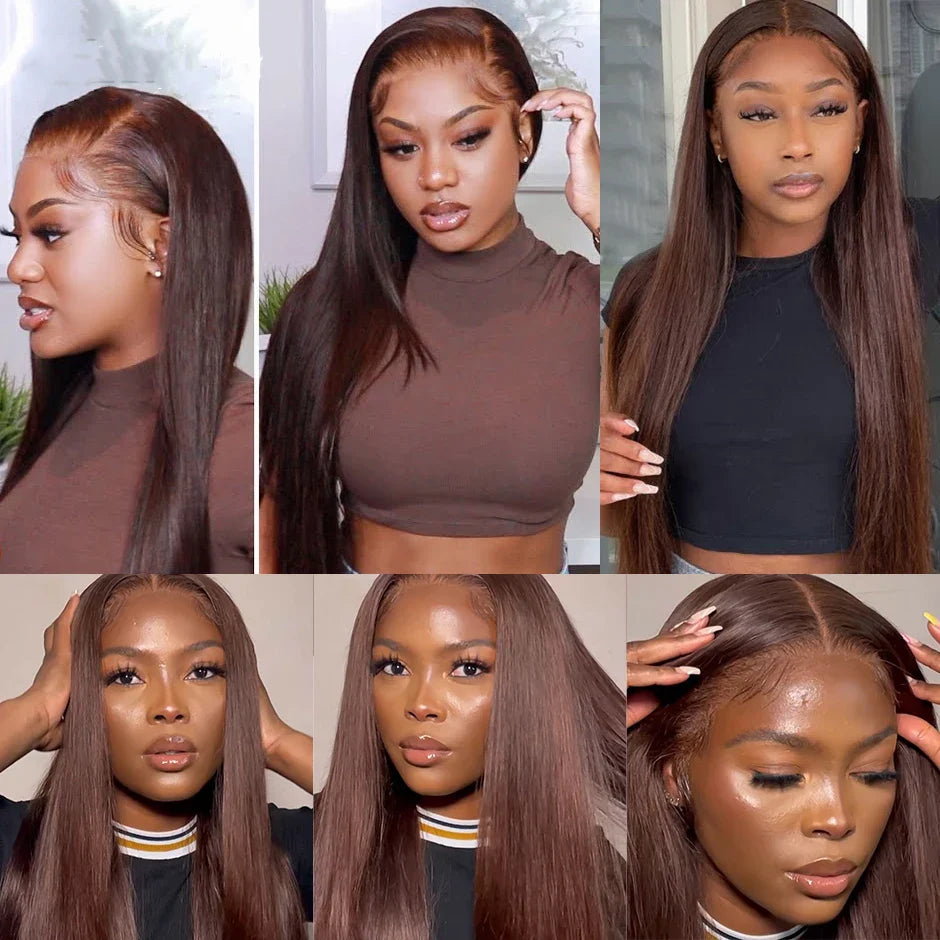 Wear & Go Glueless Chocolate Brown Straight HD Lace Front Human Hair Wig (Pre-Plucked, Long)