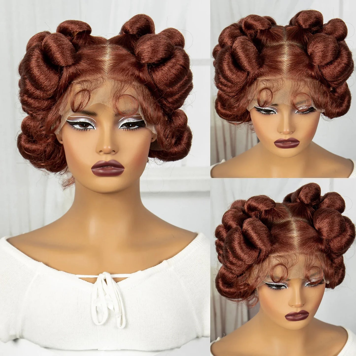 Short Cute Bantu Knotless Braids Wig | Transparent Full Lace | Handmade
