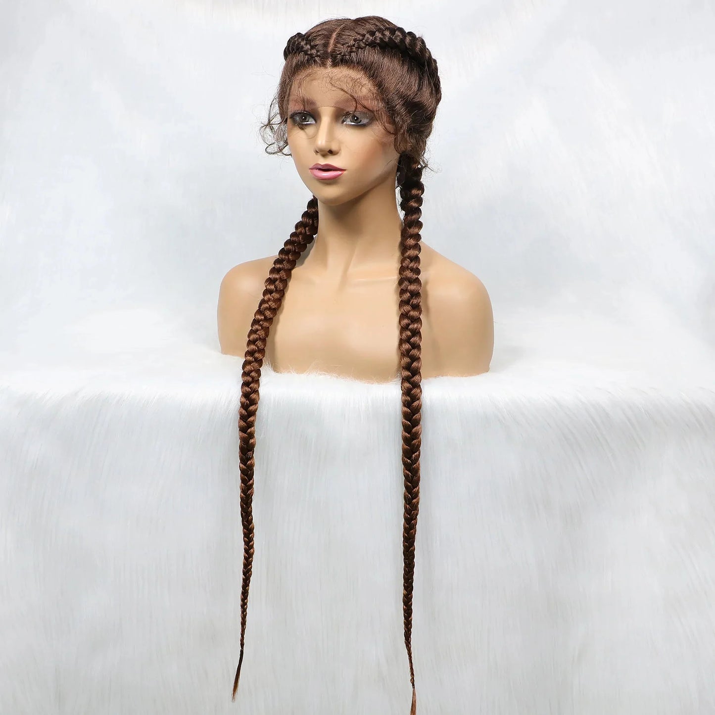 Handmade Double Dutch Cornrow Braided Wig | Natural Black Lace Front | Baby Hair | Kanekalon Synthetic Wig for Women