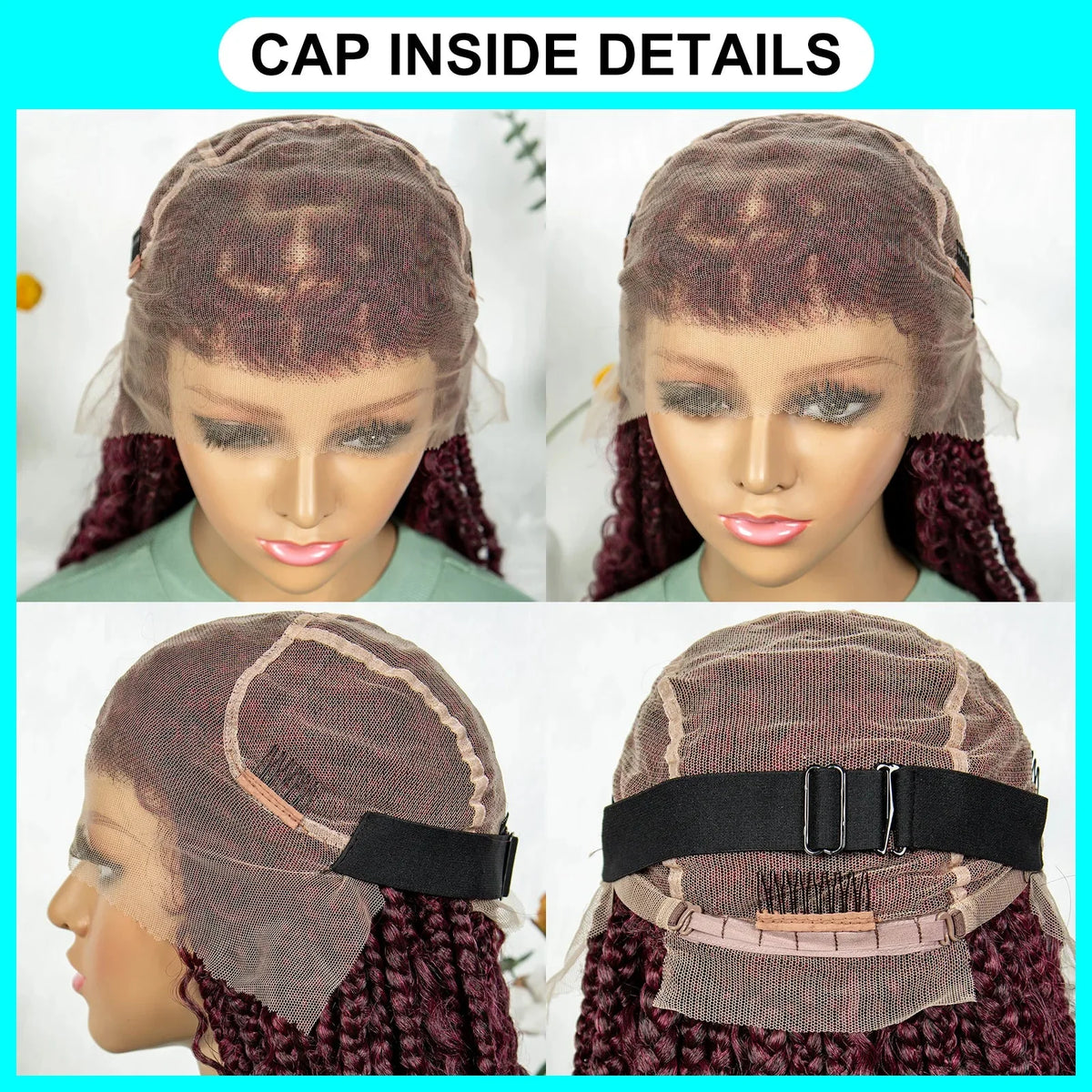 Burgundy Bohemian Box Braids Wig | HD Lace Front | Knotless Goddess Braids | Synthetic Hair