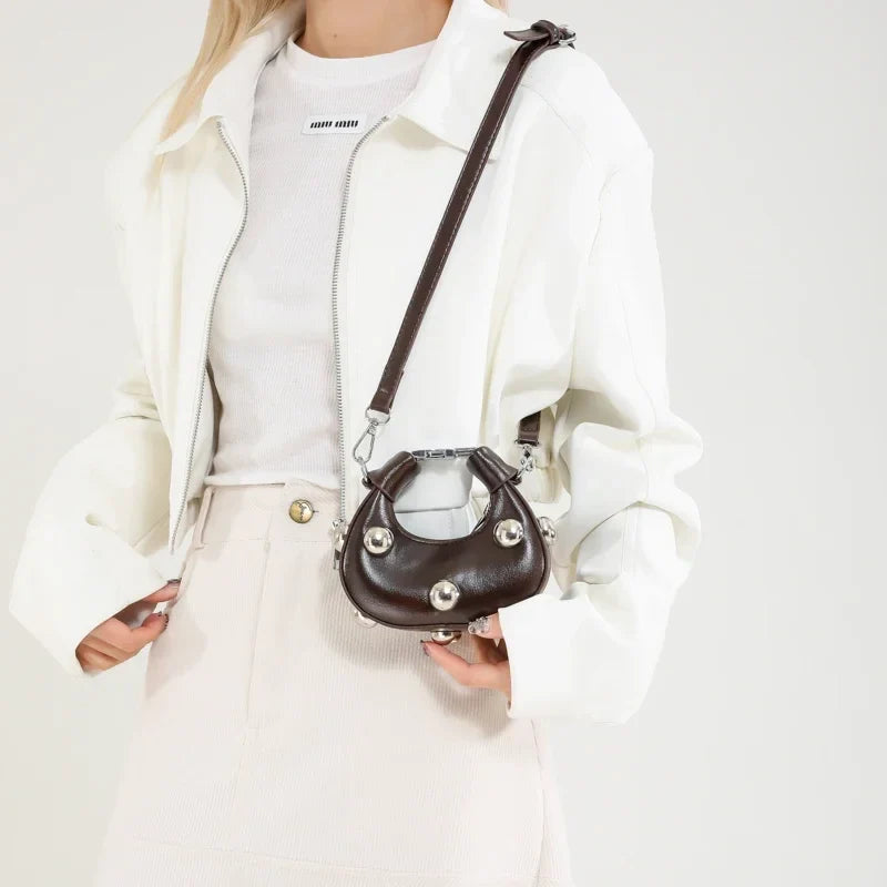 Retro Versatile Ladies Mini Handbag | Women's Big Rivet Personality Luxury Designer Crossbody Bags & Streetwear Shoulder Bag