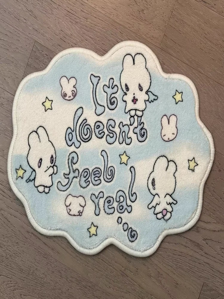 VIKAMA Cute Angel Rabbit Imitation Cashmere Carpet Decoration Living Room Floor Mat Mirror Front Blanket Doormat Rug For Bedroom