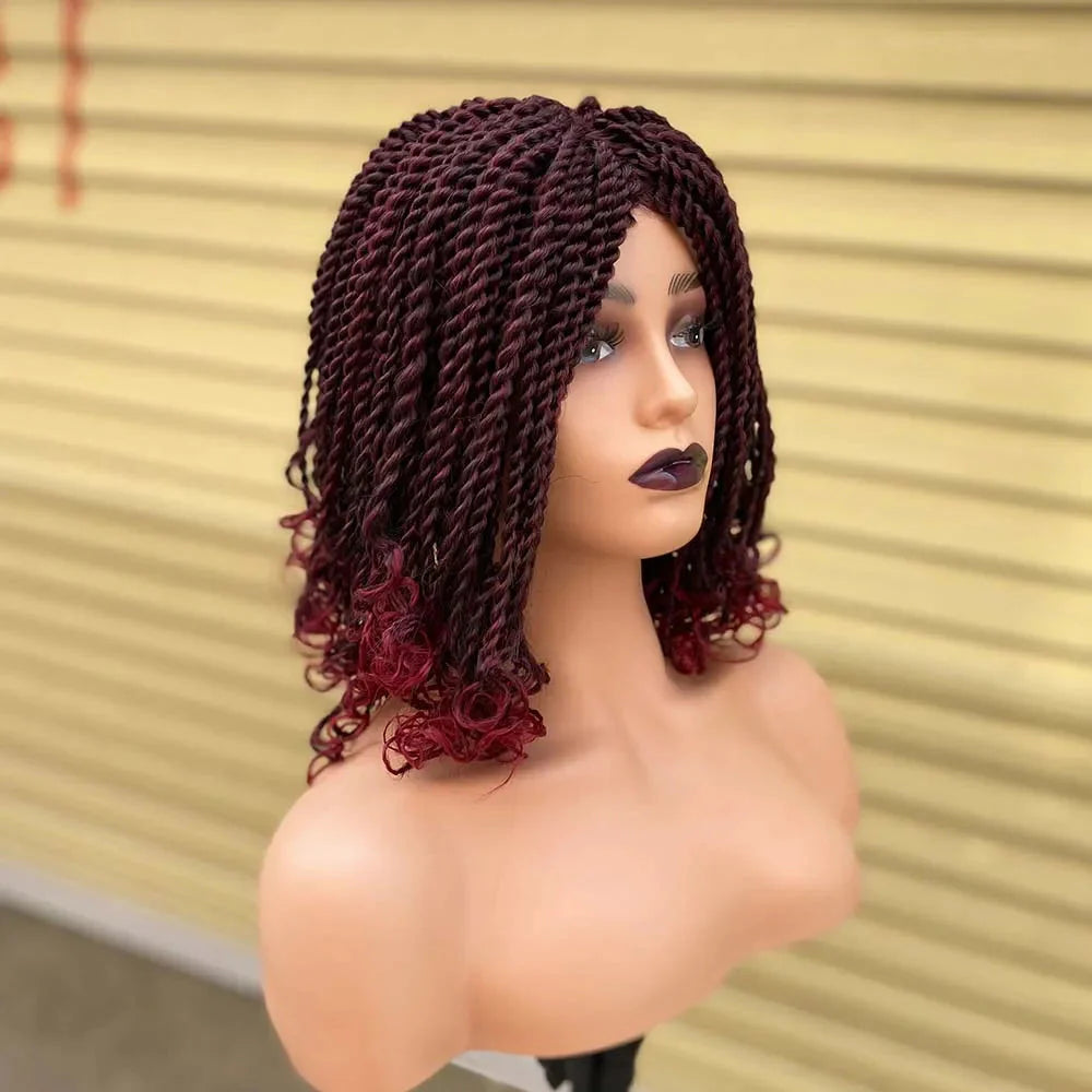 Short Ombre Bug Twist Braided Bob Wig | Crochet Hair | Synthetic African Braids | Black Women