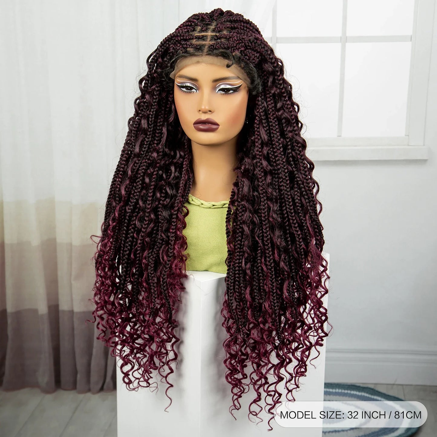 Ombre Boho Knotless Braids Wig | Curly Ends | Lace Front | Baby Hair