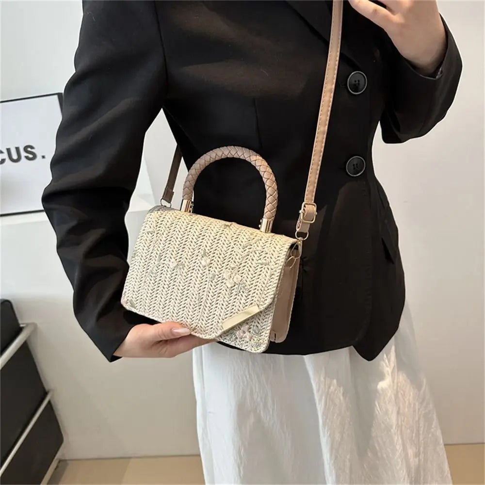 Women's Summer Bohemian Straw Bag | Woven Beach Crossbody & Rattan Braid Grass Vacation Bag (Girls Shoulder Messenger Handbag)