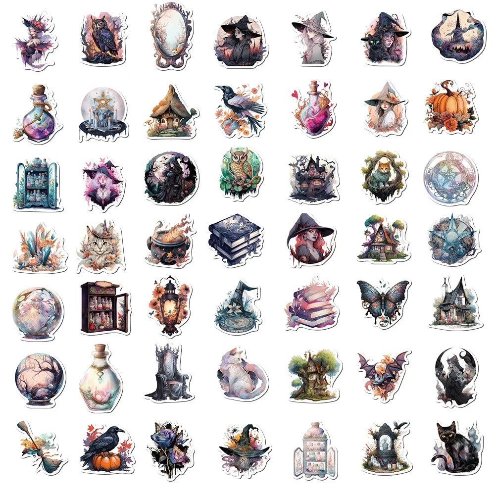 10/30/50PCS Cool Magic Witch Gothic Cartoon Stickers Aesthetic Anime Decals Skateboard Phone Laptop Suitcase Decorative Sticker