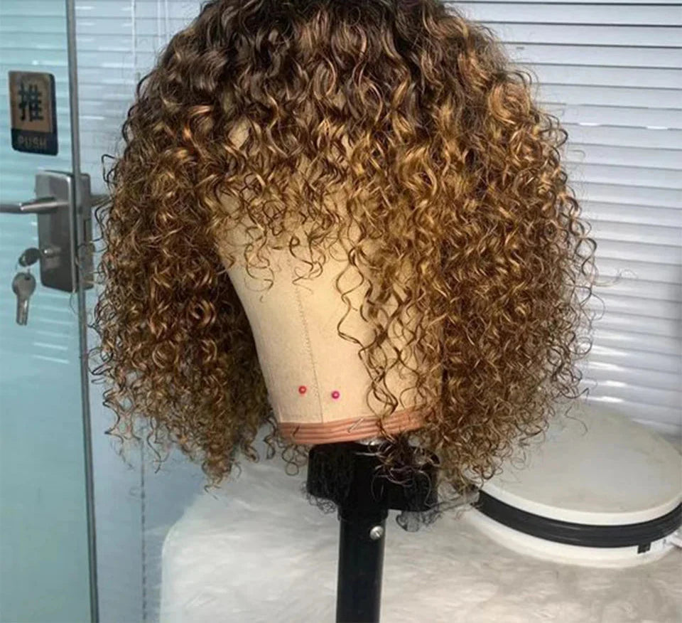 Ombre 99J & Blonde Jerry Curly Bob Wig with Bangs | Glueless "Wear to Go" Human Hair