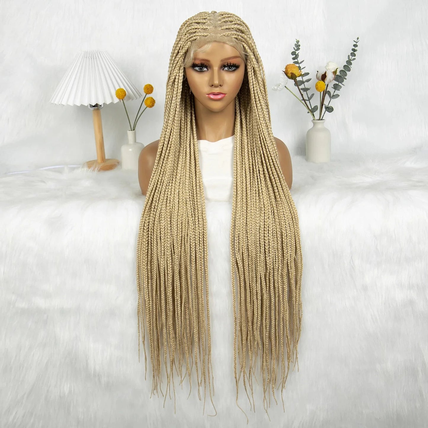 HD Knotless Box Braided Full Lace Wig | Ginger 350# & 613# Blonde | Synthetic Crochet Braids | Black Women