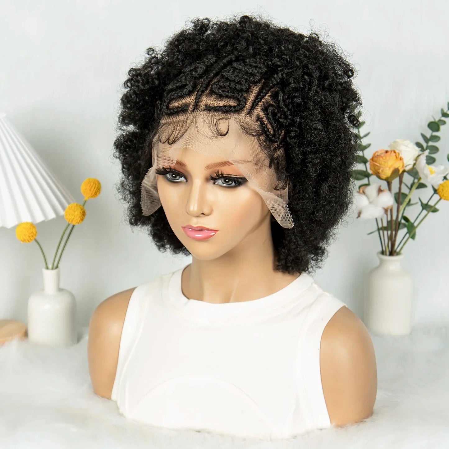 Bouncy Afro Cornrow Full Lace Braided Wig | Synthetic Braids | Black Women