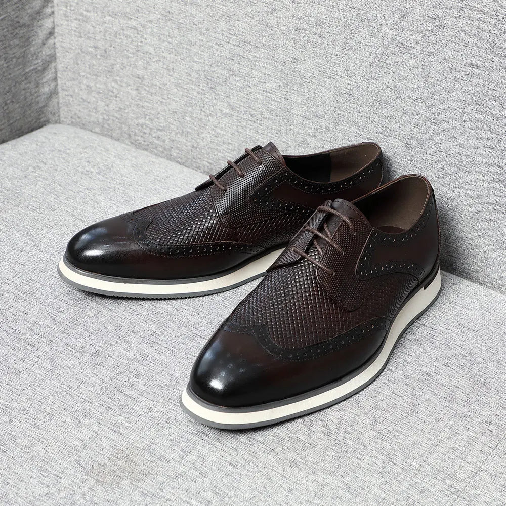 Luxury Handmade Men's Genuine Leather Derby Shoes | Classic Black & Brown Crocodile Print Casual Dress Shoes