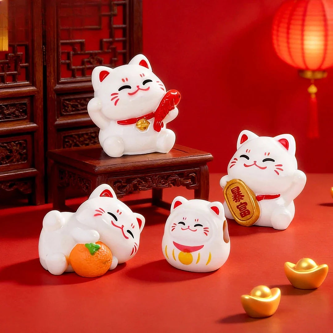 4/6pcs Cartoon Lucky Cats Figurines Miniatures Micro Landscape Ornaments For Home Room Desktop Decorations Accessories Gifts