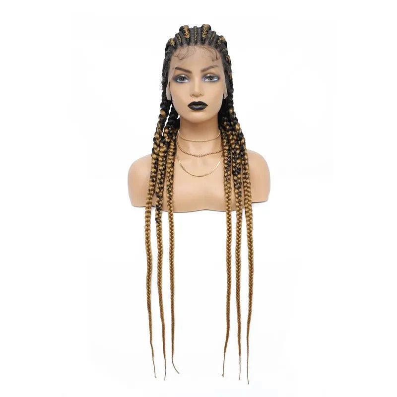 36" Jumbo Dutch Twins Cornrow Braided Lace Front Wig | Full Lace | Synthetic Crochet Hair | Black Women