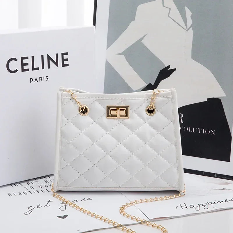Women's Tote Bag with Chains | Diamond Lattice Underarm Luxury Shoulder Bag for Ladies (Designer Handbag for Parties)