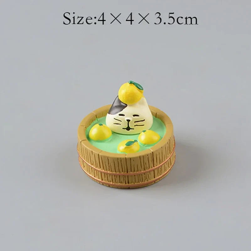 ZAKKA Cute Drinking Cat Figuines Shiba Inu Soak In The Bath Resin Model Pomelo Tree Fairy Garden Home Desktop Decoration gifts