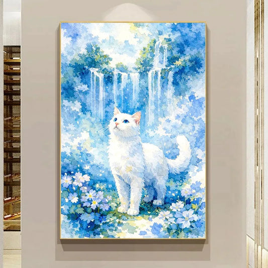 Cute Kittens Various Scenes Poster Funny Baby Cat in Daisy Field Watching Sunset on Beach Sleeping Canvas Print for Home Decor