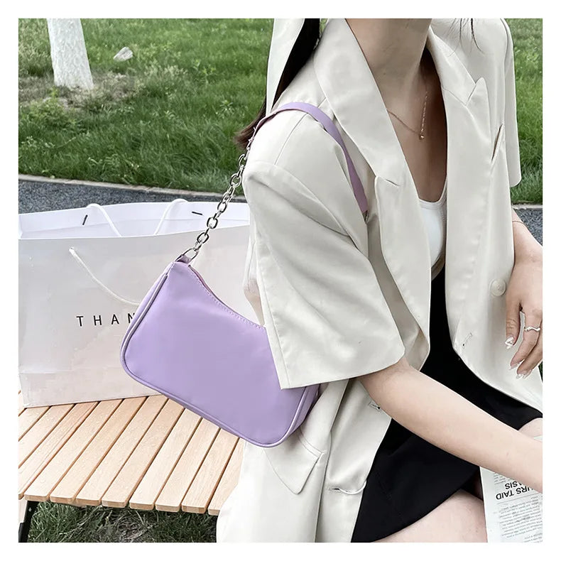 Shoulder Bags Women Underarm Chain Bag | PU Candy Colors Zipper Summer Simple Students Daily Casual Handbags